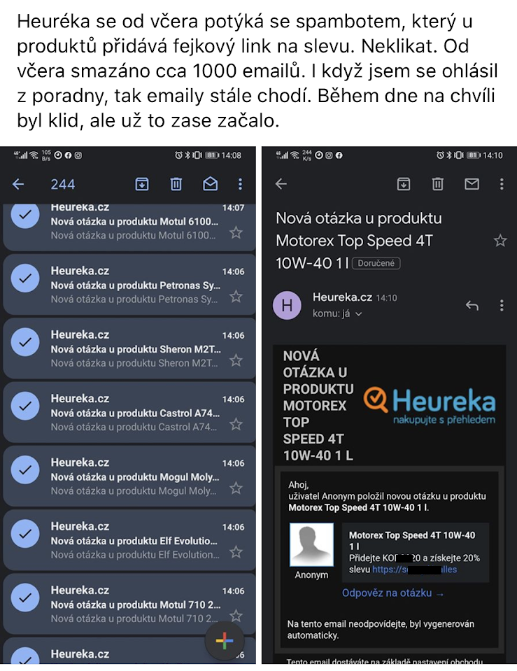 Takto vypadaly notifikační e-maily a přeplněné schránky