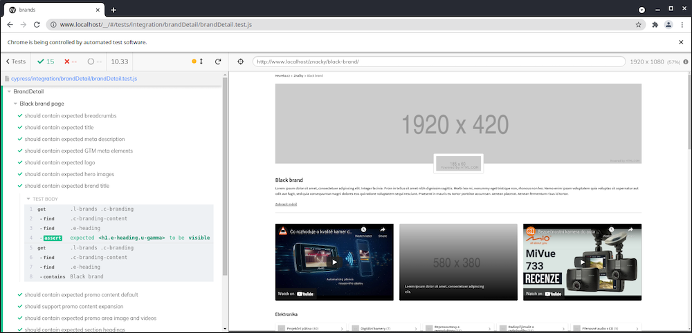 Cypress testy na novém projektu brand koutků